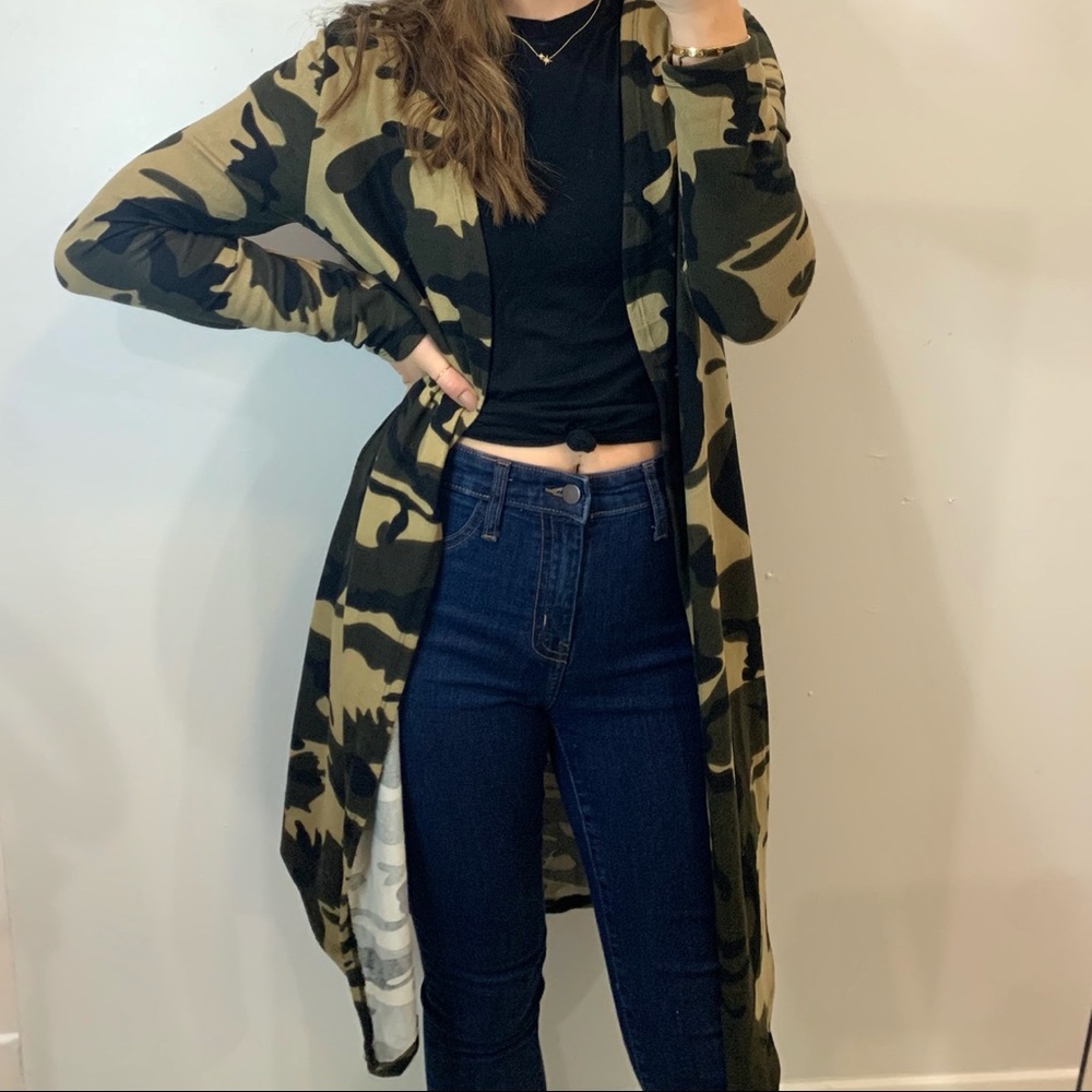 Camouflage long open cardigan